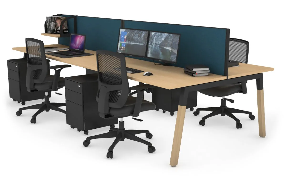 Quadro A Legs 4 Person Office Workstation - Wood Legs Cross Beam [1800L x 700W]