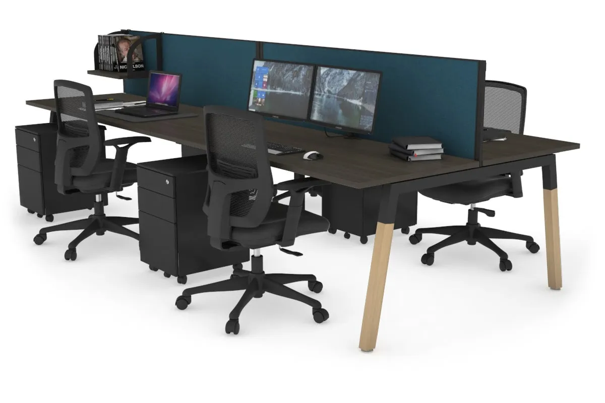 Quadro A Legs 4 Person Office Workstation - Wood Legs Cross Beam [1800L x 700W]