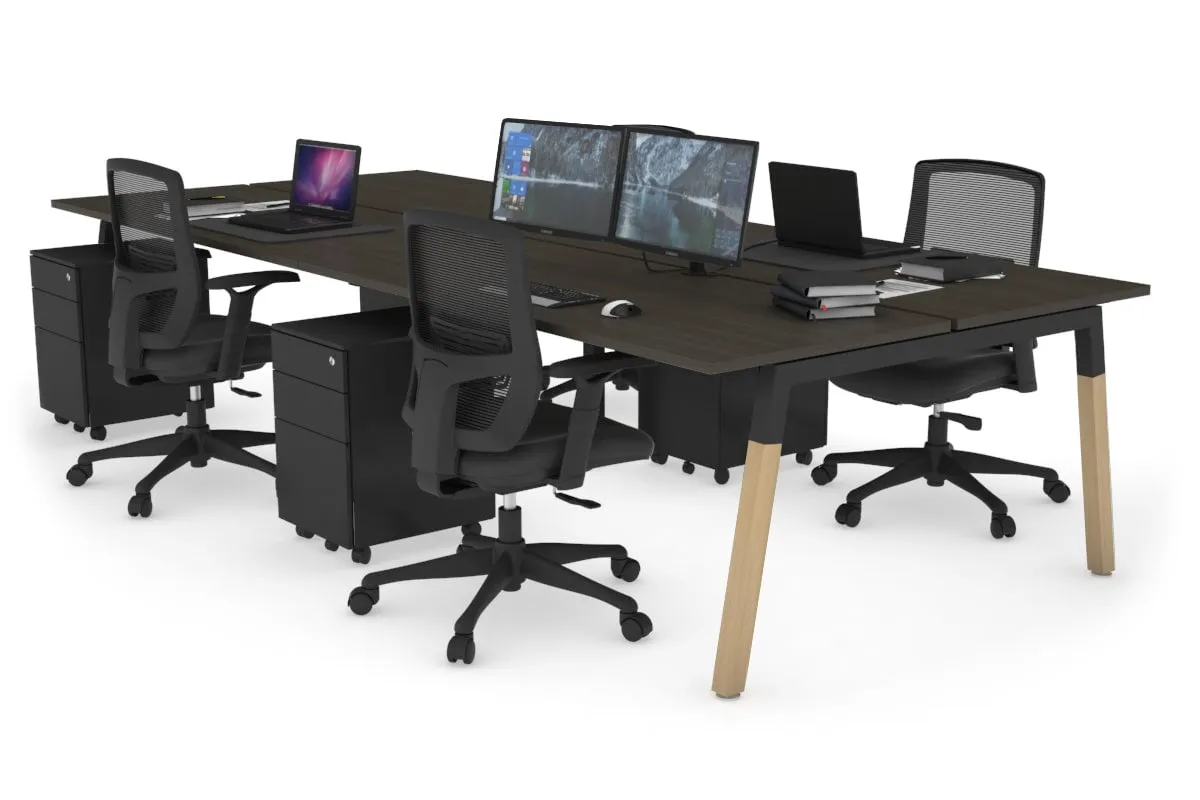 Quadro A Legs 4 Person Office Workstation - Wood Legs Cross Beam [1800L x 700W]