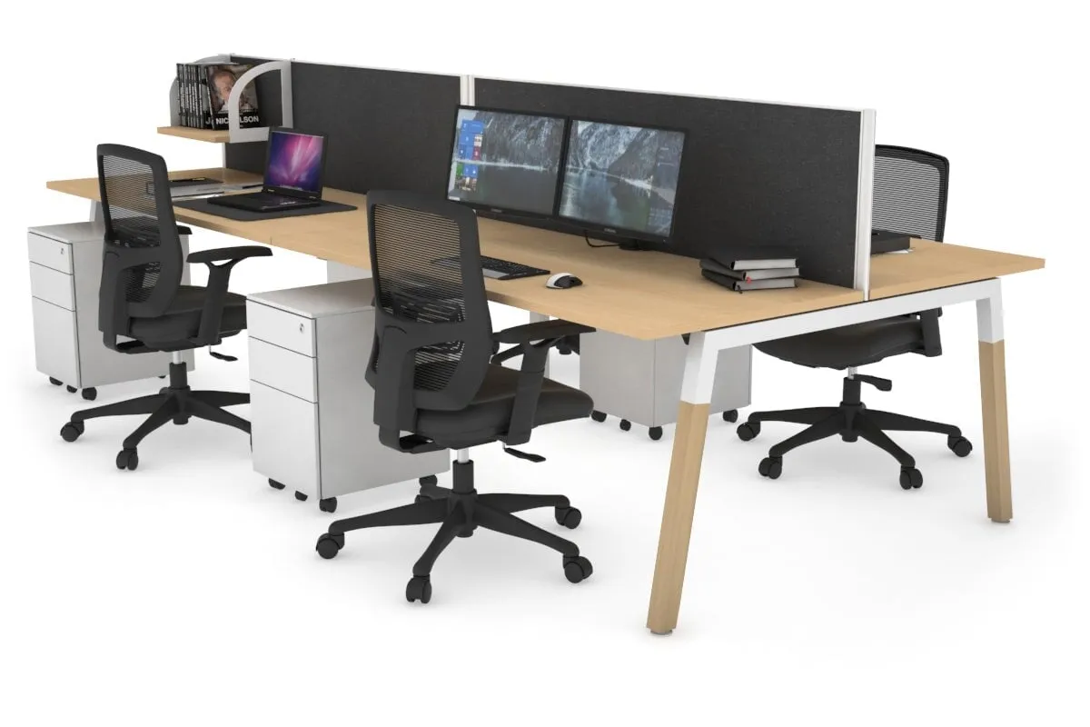 Quadro A Legs 4 Person Office Workstation - Wood Legs Cross Beam [1800L x 700W]