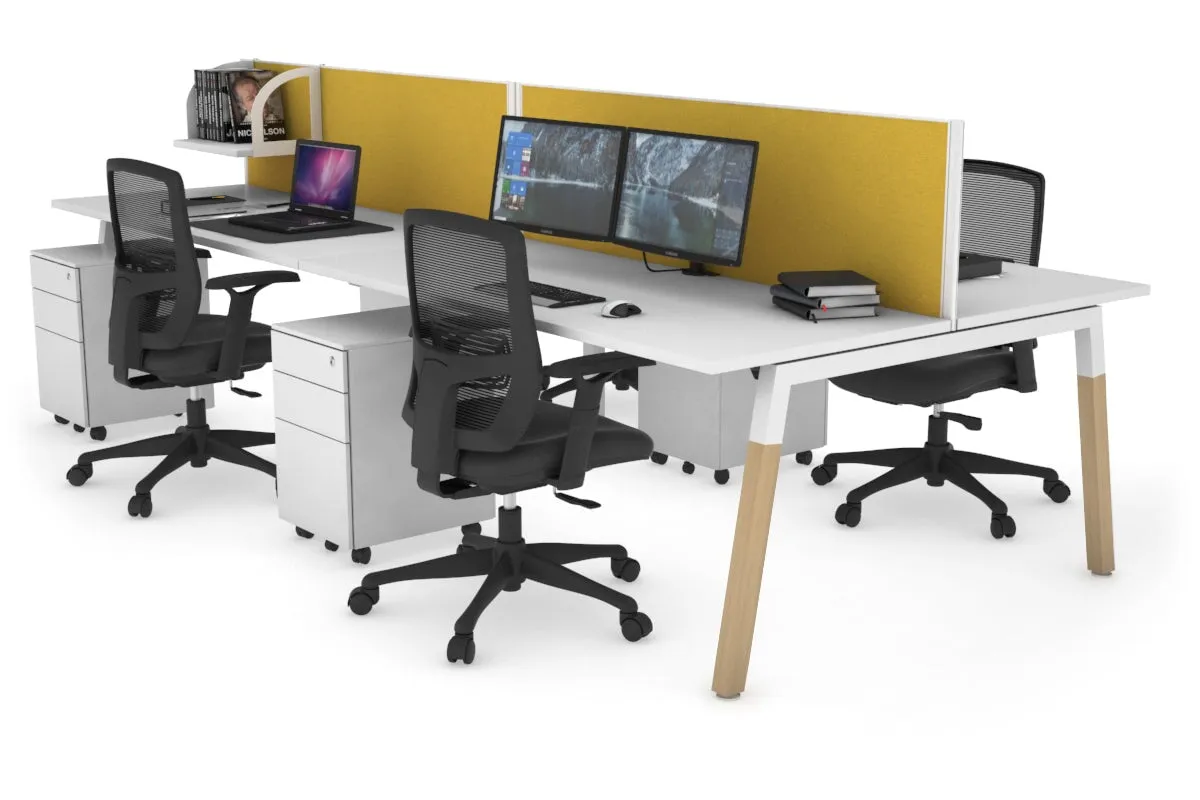 Quadro A Legs 4 Person Office Workstation - Wood Legs Cross Beam [1800L x 700W]