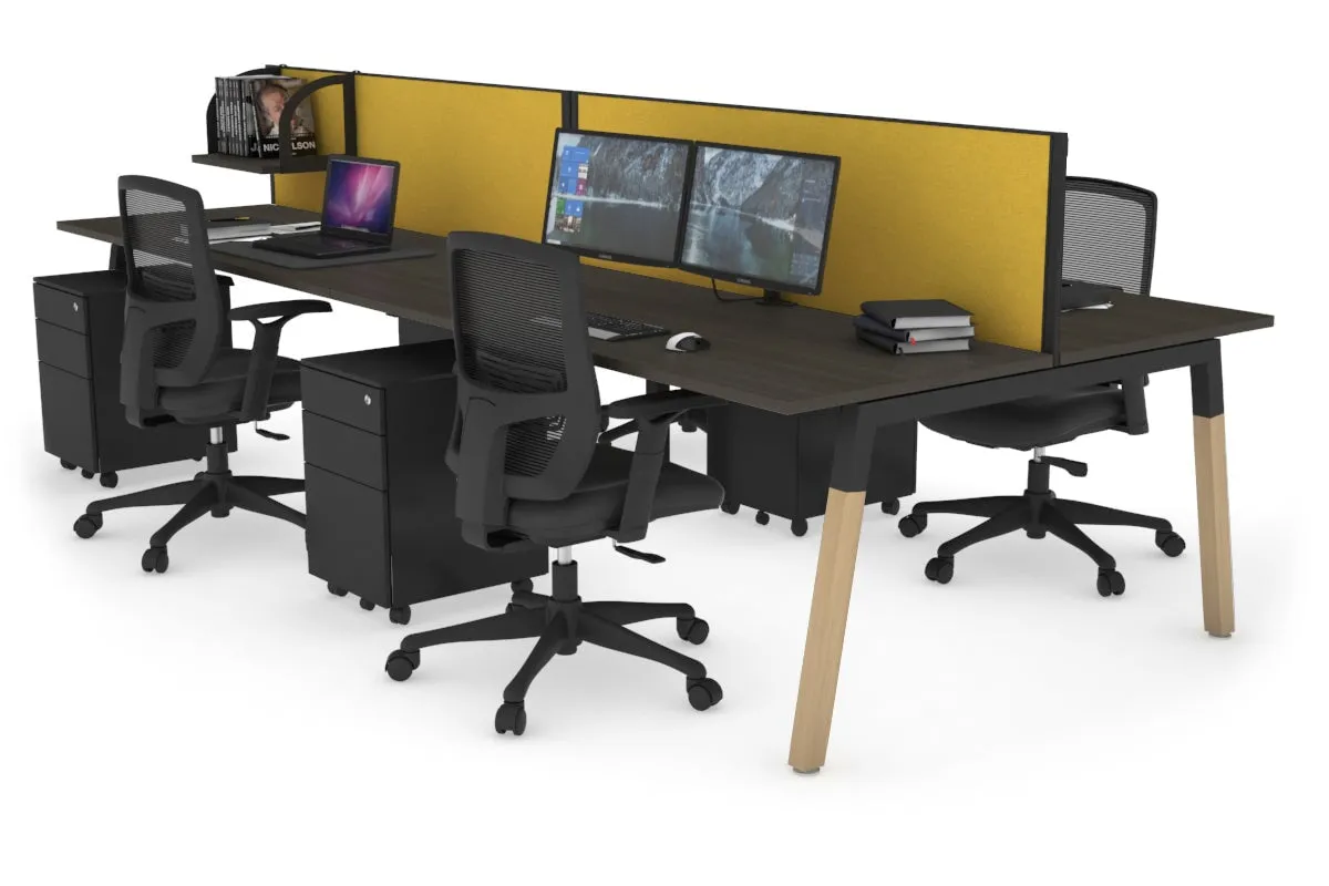 Quadro A Legs 4 Person Office Workstation - Wood Legs Cross Beam [1800L x 700W]