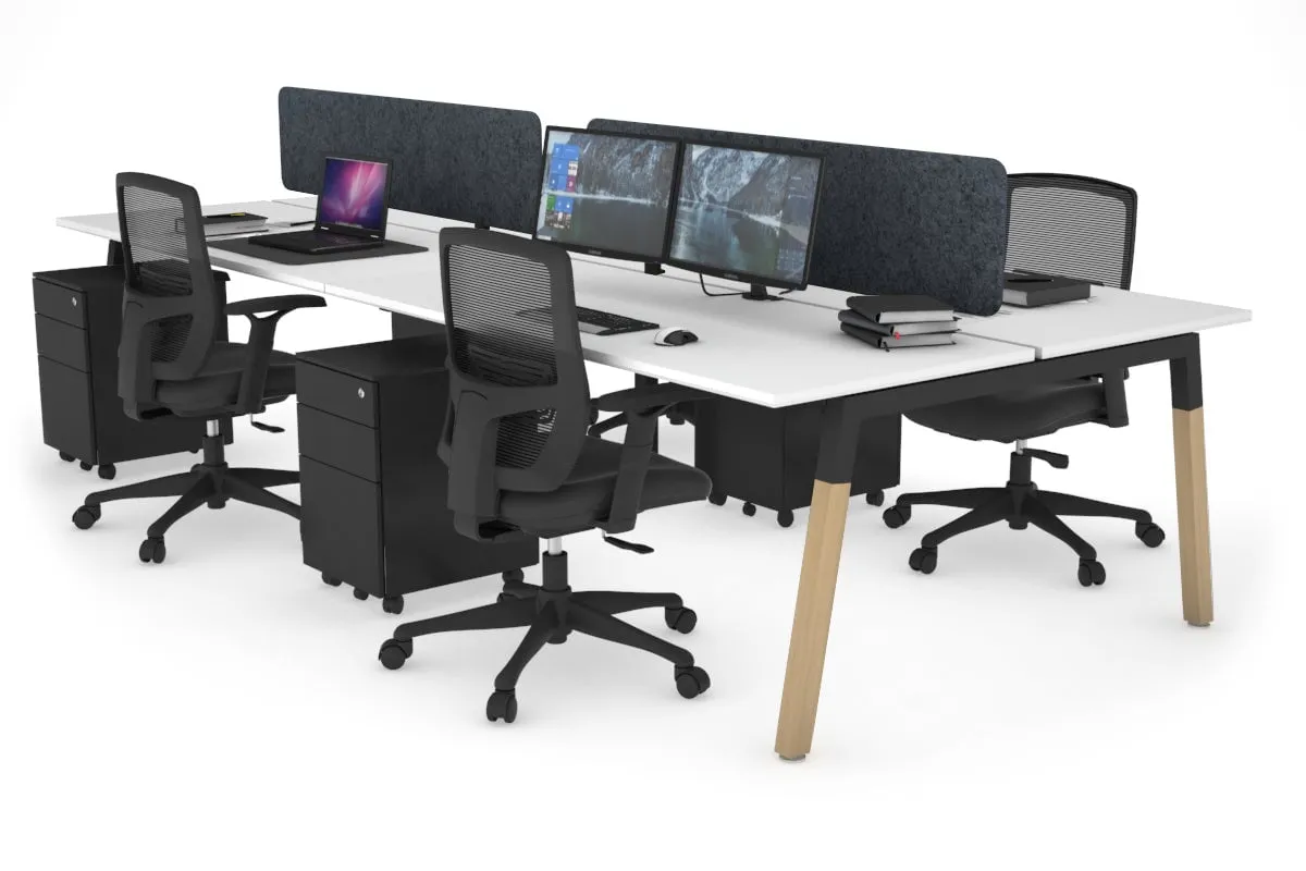 Quadro A Legs 4 Person Office Workstation - Wood Legs Cross Beam [1800L x 700W]