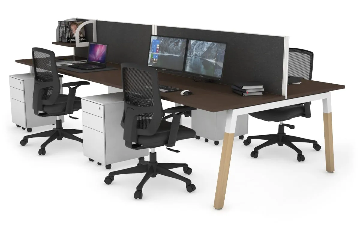 Quadro A Legs 4 Person Office Workstation - Wood Legs Cross Beam [1800L x 700W]