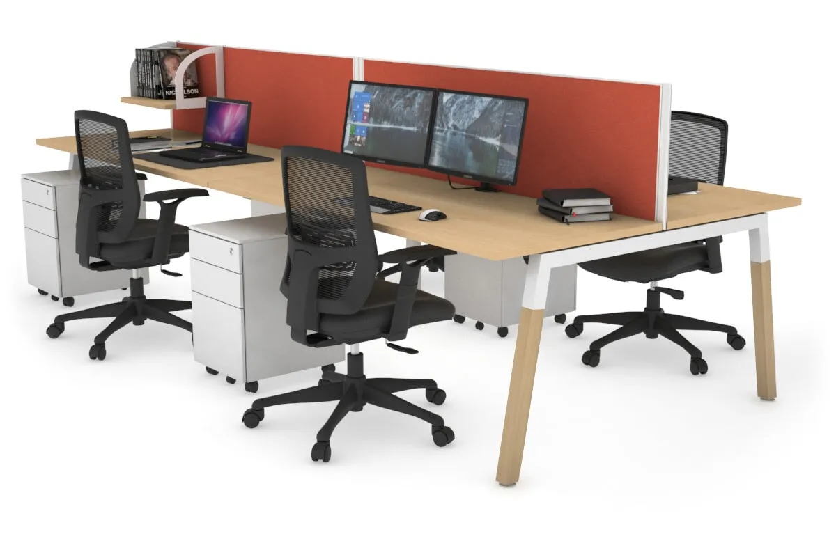 Quadro A Legs 4 Person Office Workstation - Wood Legs Cross Beam [1800L x 700W]