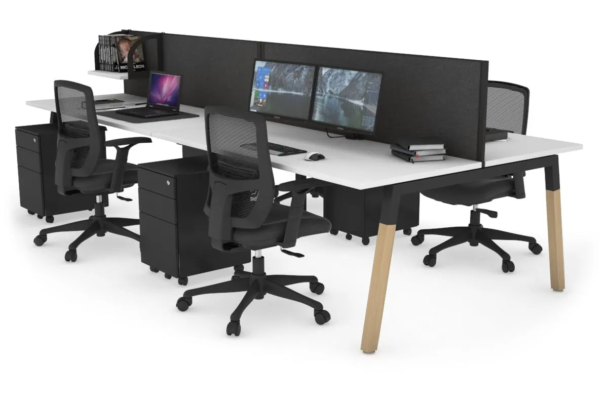 Quadro A Legs 4 Person Office Workstation - Wood Legs Cross Beam [1800L x 700W]