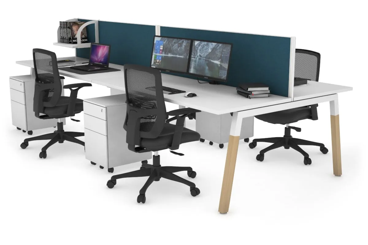 Quadro A Legs 4 Person Office Workstation - Wood Legs Cross Beam [1800L x 700W]