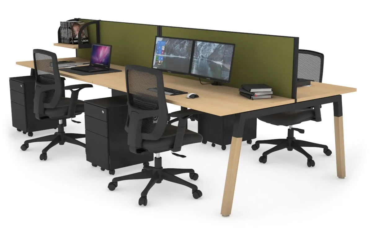 Quadro A Legs 4 Person Office Workstation - Wood Legs Cross Beam [1800L x 700W]