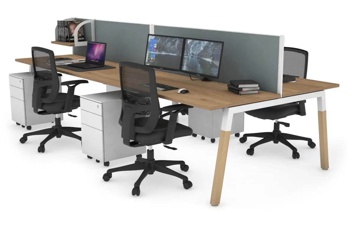 Quadro A Legs 4 Person Office Workstation - Wood Legs Cross Beam [1800L x 700W]
