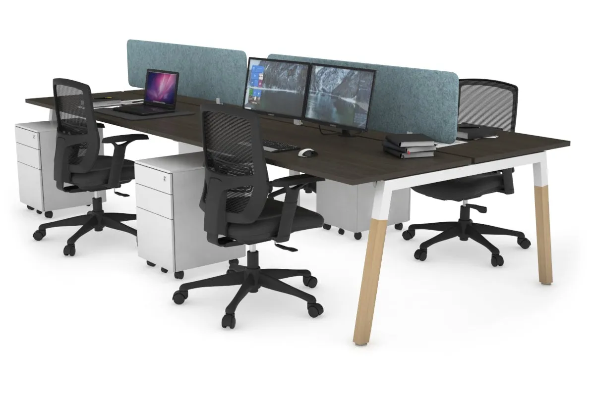 Quadro A Legs 4 Person Office Workstation - Wood Legs Cross Beam [1800L x 700W]