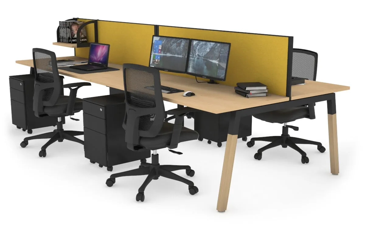 Quadro A Legs 4 Person Office Workstation - Wood Legs Cross Beam [1800L x 700W]