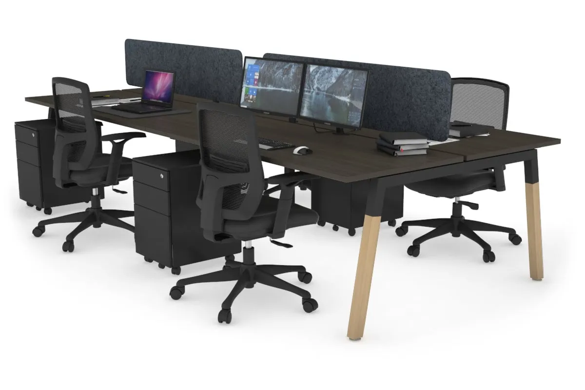 Quadro A Legs 4 Person Office Workstation - Wood Legs Cross Beam [1800L x 700W]