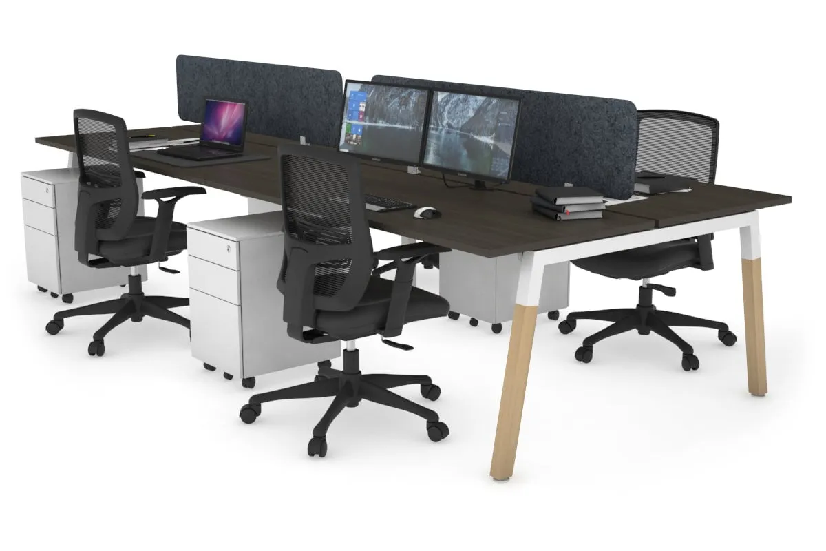 Quadro A Legs 4 Person Office Workstation - Wood Legs Cross Beam [1800L x 700W]