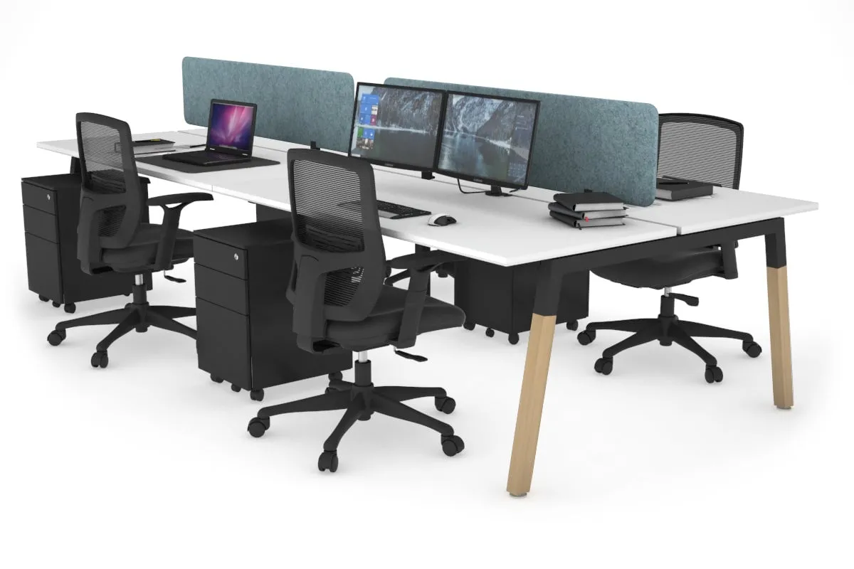 Quadro A Legs 4 Person Office Workstation - Wood Legs Cross Beam [1800L x 700W]