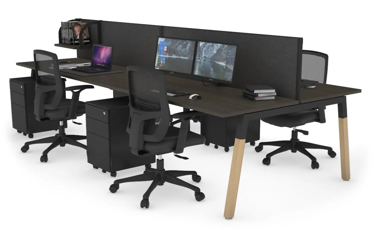 Quadro A Legs 4 Person Office Workstation - Wood Legs Cross Beam [1800L x 700W]
