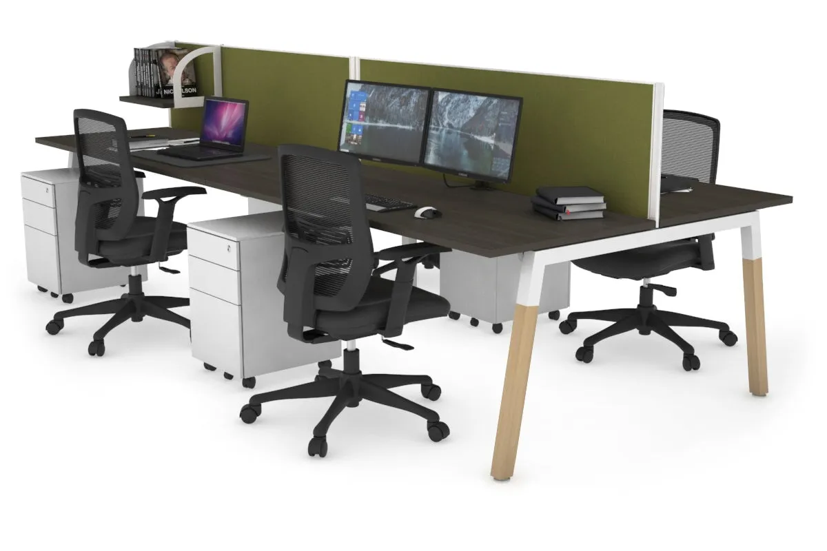 Quadro A Legs 4 Person Office Workstation - Wood Legs Cross Beam [1800L x 700W]