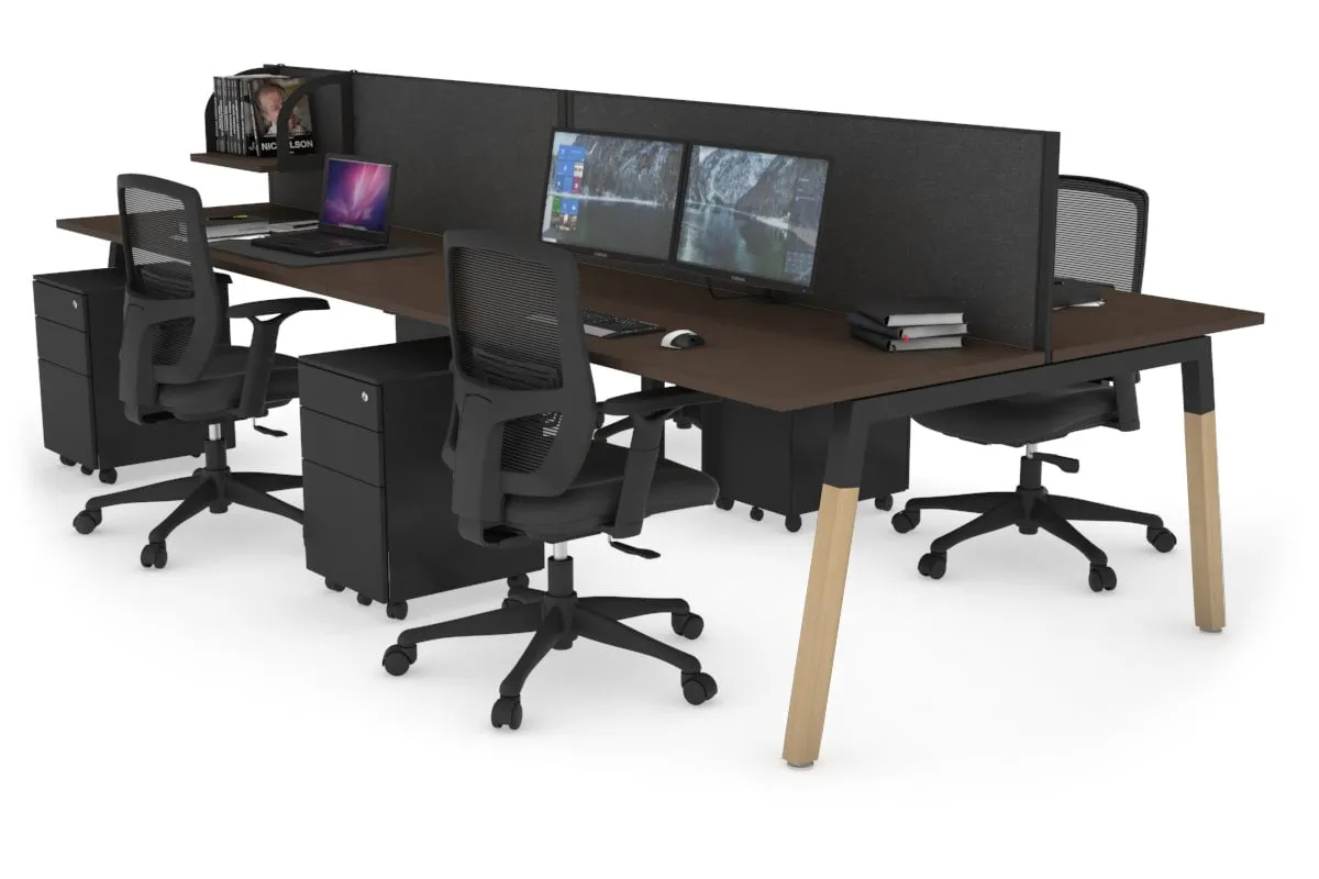 Quadro A Legs 4 Person Office Workstation - Wood Legs Cross Beam [1800L x 700W]