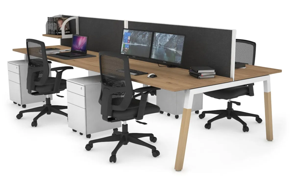 Quadro A Legs 4 Person Office Workstation - Wood Legs Cross Beam [1800L x 700W]