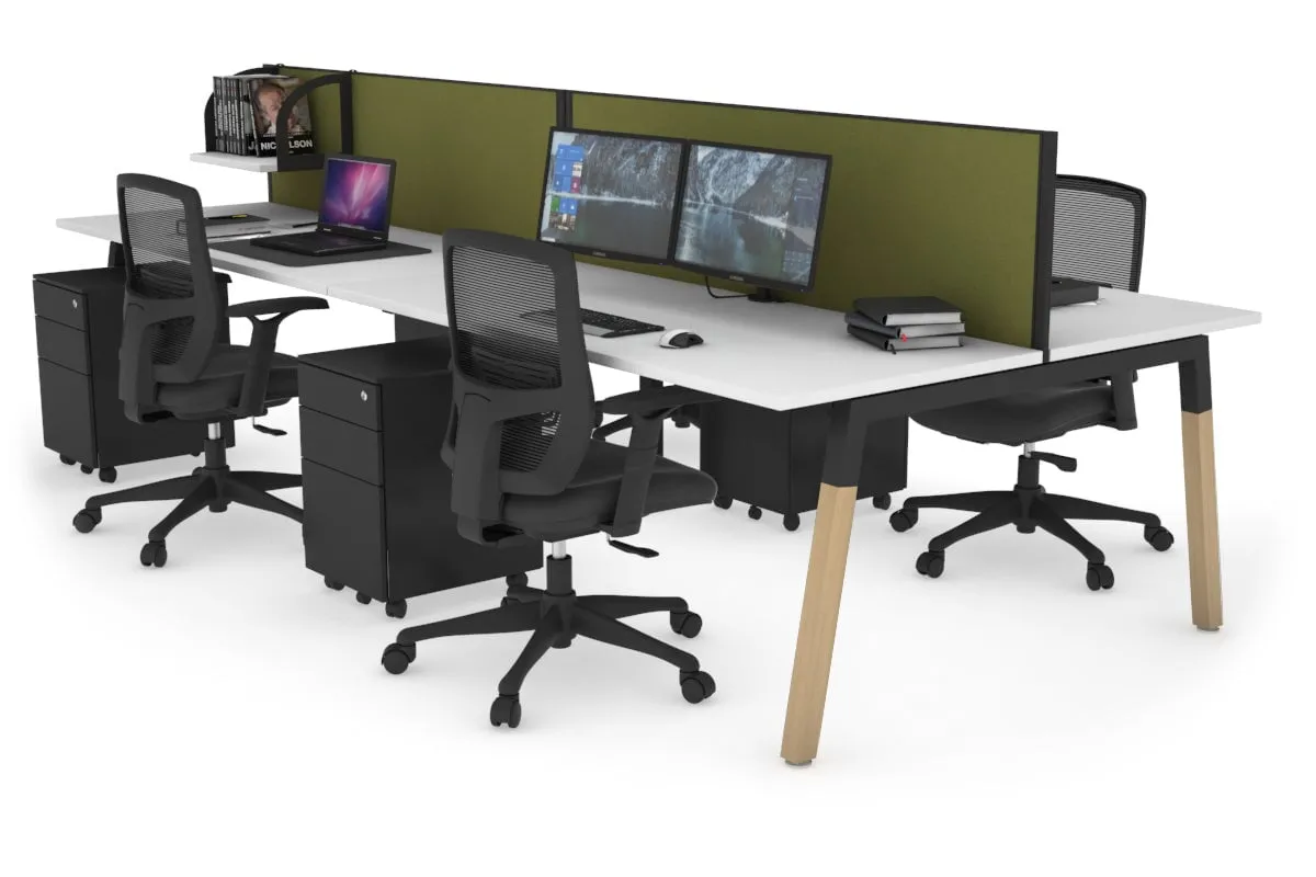Quadro A Legs 4 Person Office Workstation - Wood Legs Cross Beam [1800L x 700W]