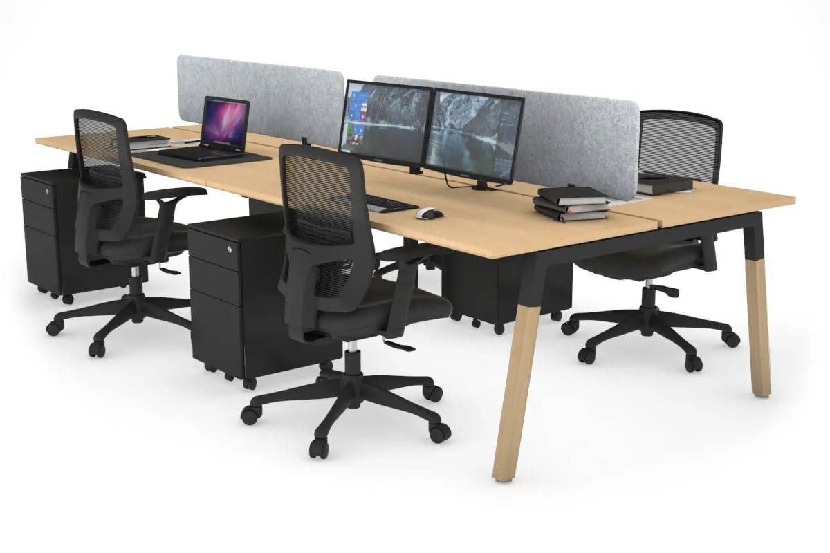 Quadro A Legs 4 Person Office Workstation - Wood Legs Cross Beam [1800L x 700W]