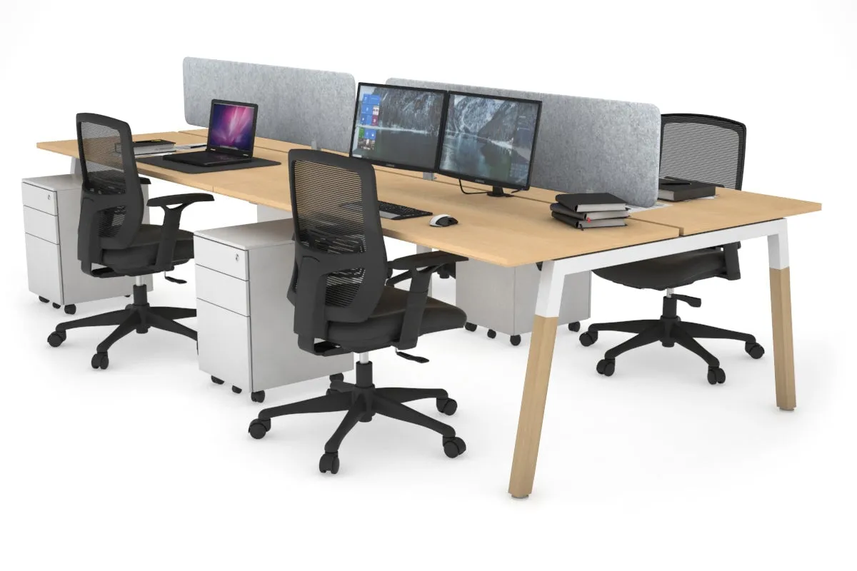 Quadro A Legs 4 Person Office Workstation - Wood Legs Cross Beam [1800L x 700W]