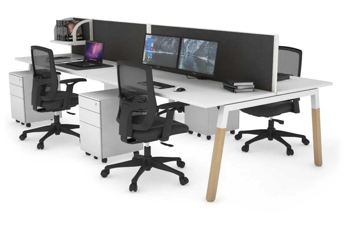 Quadro A Legs 4 Person Office Workstation - Wood Legs Cross Beam [1800L x 700W]