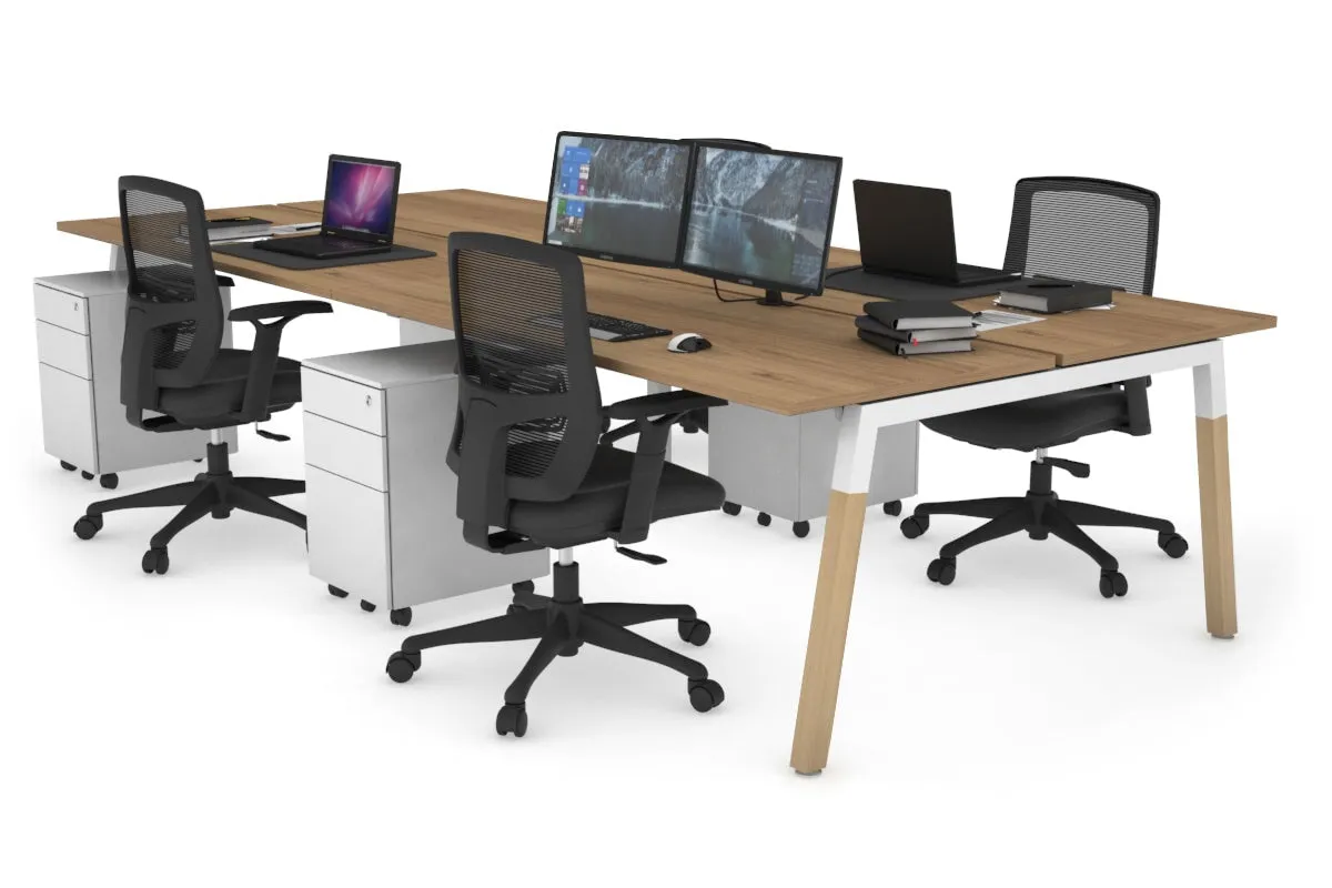 Quadro A Legs 4 Person Office Workstation - Wood Legs Cross Beam [1800L x 700W]