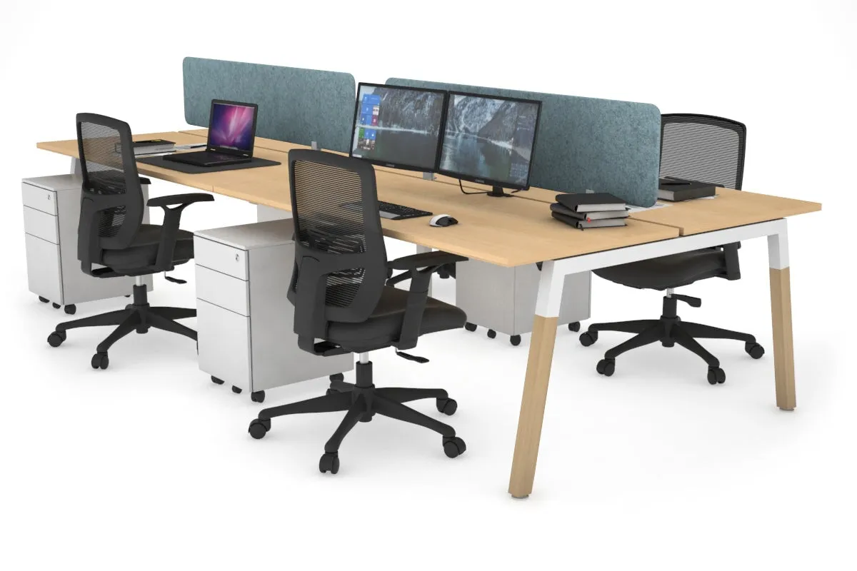 Quadro A Legs 4 Person Office Workstation - Wood Legs Cross Beam [1800L x 700W]