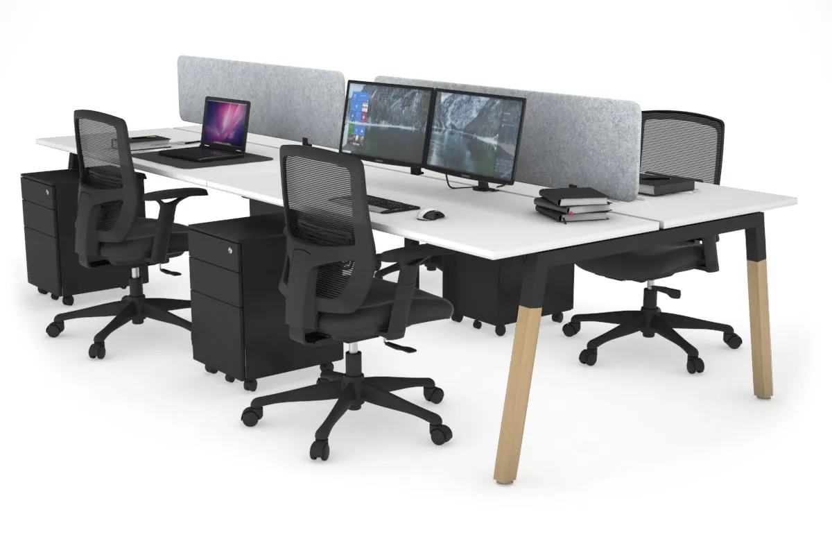 Quadro A Legs 4 Person Office Workstation - Wood Legs Cross Beam [1800L x 700W]