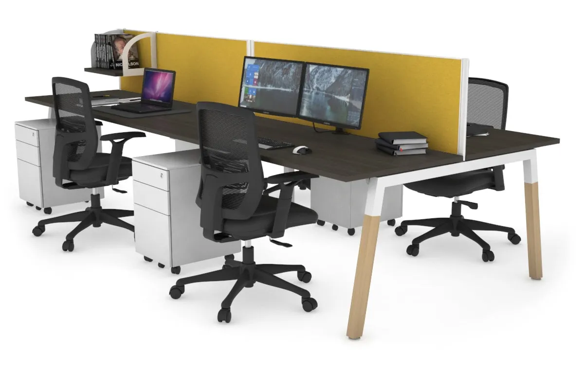 Quadro A Legs 4 Person Office Workstation - Wood Legs Cross Beam [1800L x 700W]