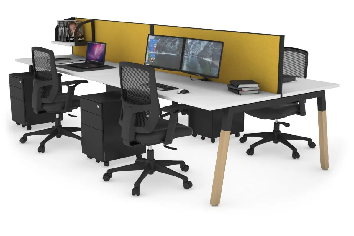 Quadro A Legs 4 Person Office Workstation - Wood Legs Cross Beam [1800L x 700W]