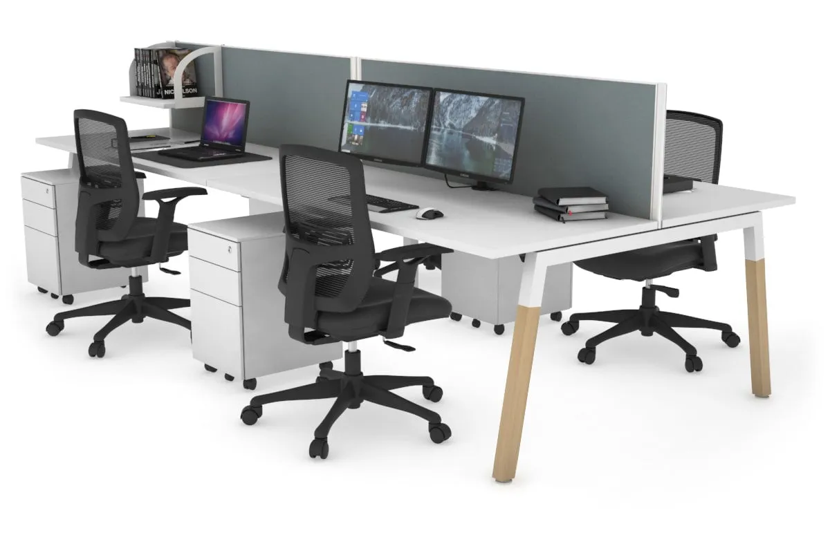 Quadro A Legs 4 Person Office Workstation - Wood Legs Cross Beam [1800L x 700W]