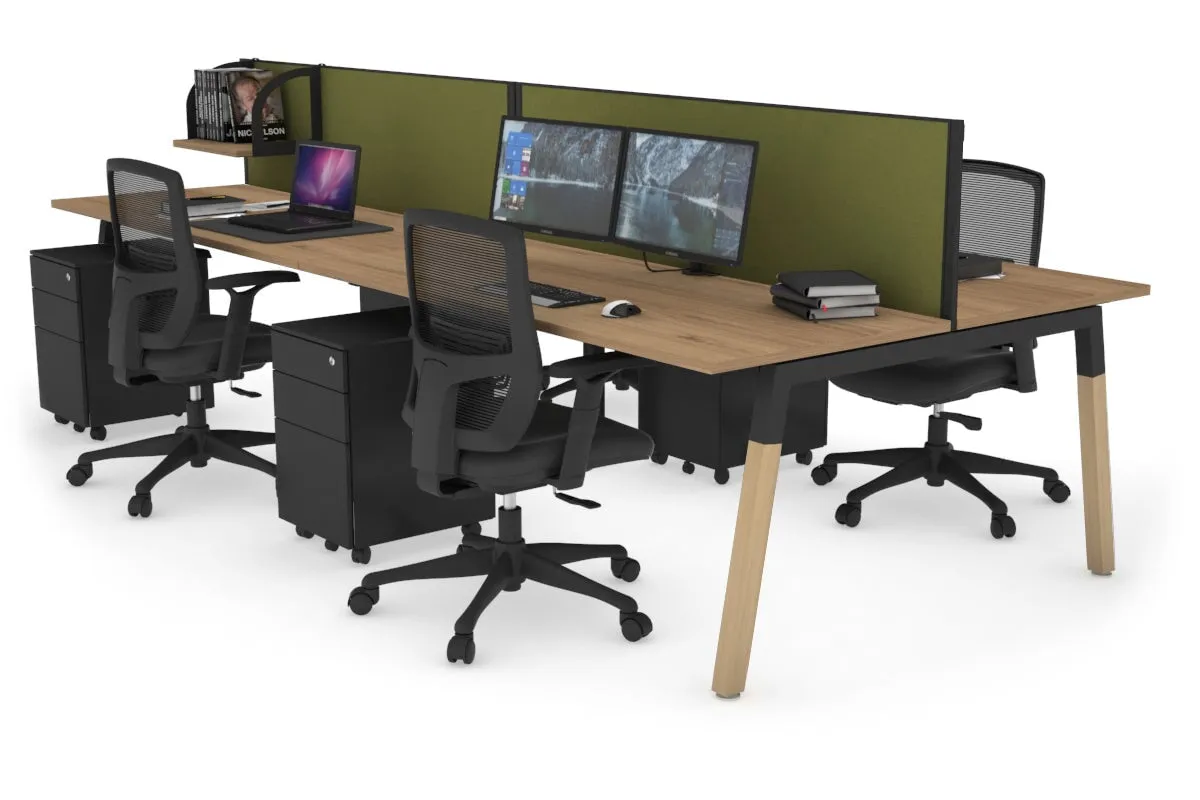 Quadro A Legs 4 Person Office Workstation - Wood Legs Cross Beam [1800L x 700W]