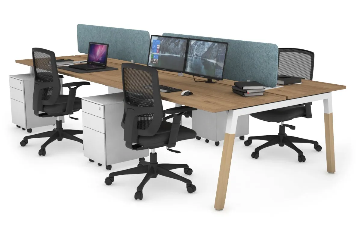 Quadro A Legs 4 Person Office Workstation - Wood Legs Cross Beam [1800L x 700W]