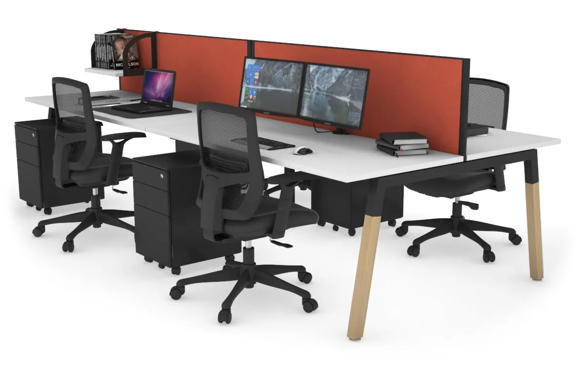 Quadro A Legs 4 Person Office Workstation - Wood Legs Cross Beam [1800L x 700W]