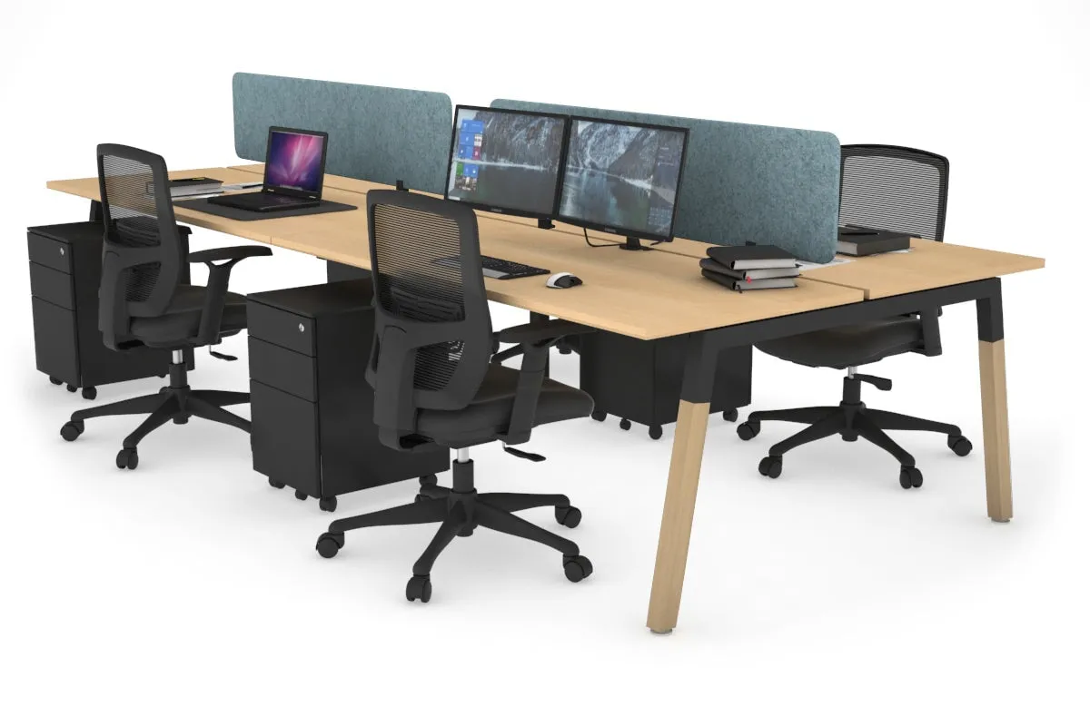 Quadro A Legs 4 Person Office Workstation - Wood Legs Cross Beam [1800L x 700W]