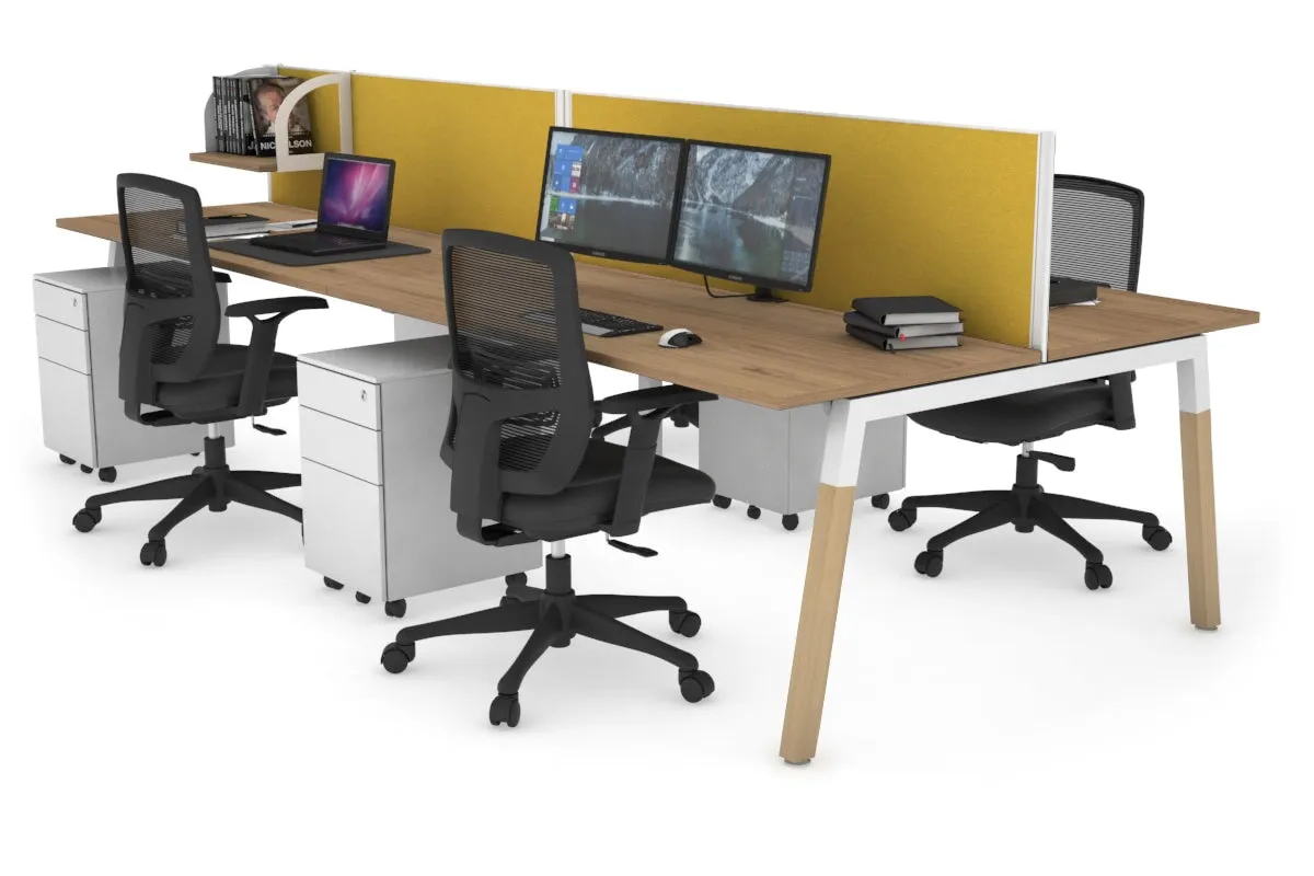 Quadro A Legs 4 Person Office Workstation - Wood Legs Cross Beam [1800L x 700W]