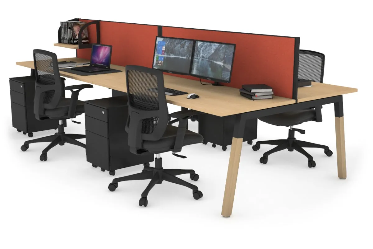 Quadro A Legs 4 Person Office Workstation - Wood Legs Cross Beam [1800L x 700W]