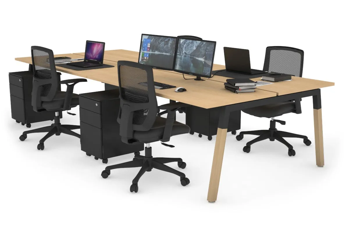 Quadro A Legs 4 Person Office Workstation - Wood Legs Cross Beam [1800L x 700W]
