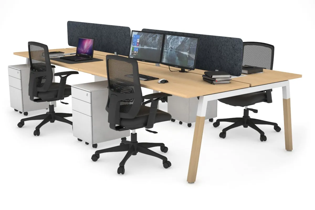 Quadro A Legs 4 Person Office Workstation - Wood Legs Cross Beam [1800L x 700W]