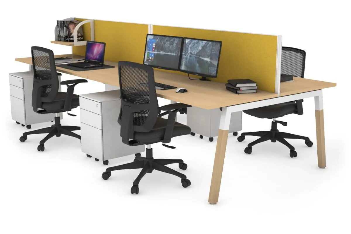 Quadro A Legs 4 Person Office Workstation - Wood Legs Cross Beam [1800L x 700W]
