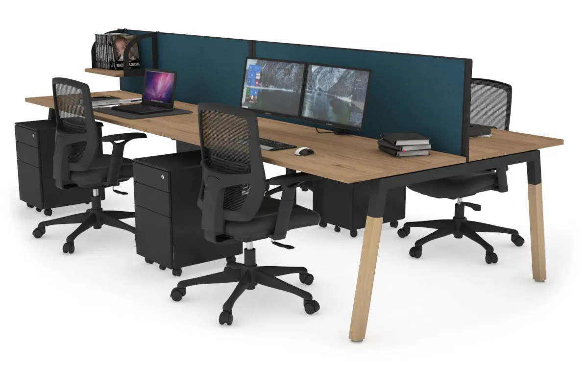 Quadro A Legs 4 Person Office Workstation - Wood Legs Cross Beam [1800L x 700W]