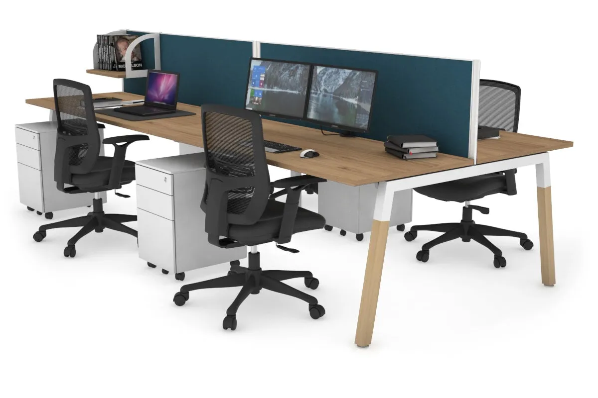 Quadro A Legs 4 Person Office Workstation - Wood Legs Cross Beam [1800L x 700W]