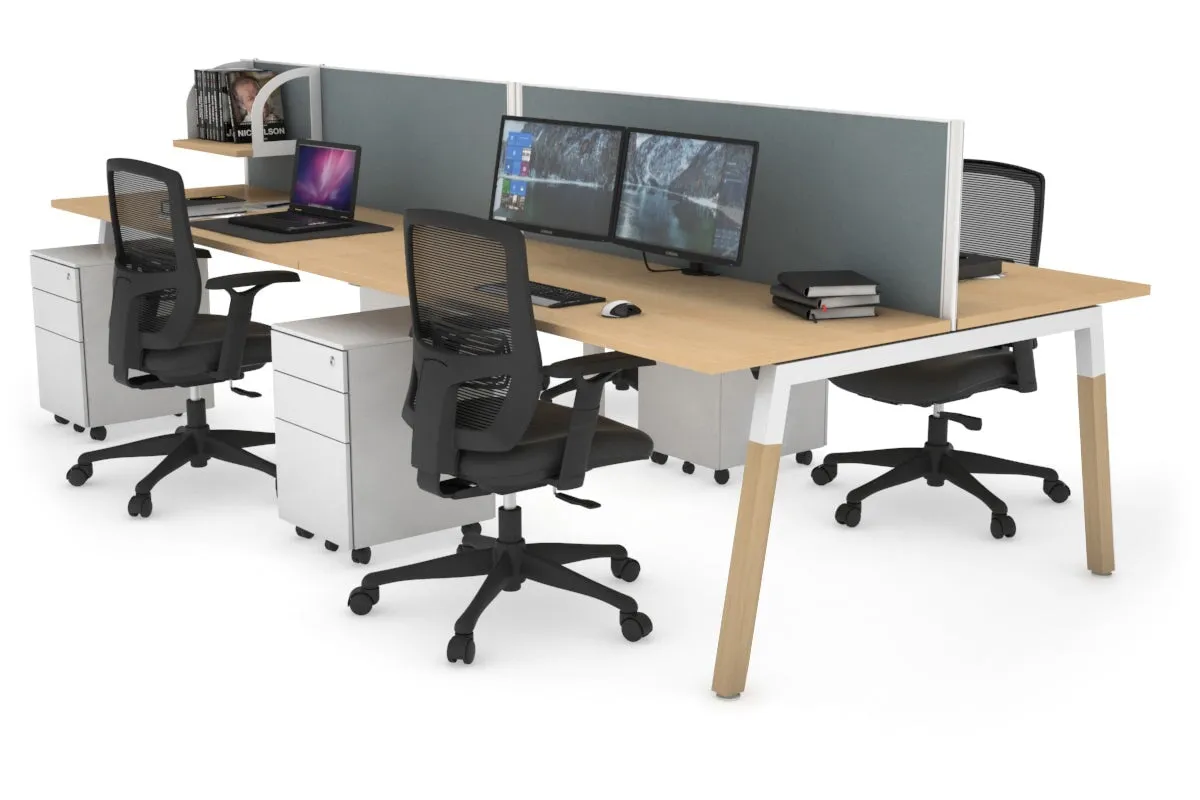 Quadro A Legs 4 Person Office Workstation - Wood Legs Cross Beam [1800L x 700W]