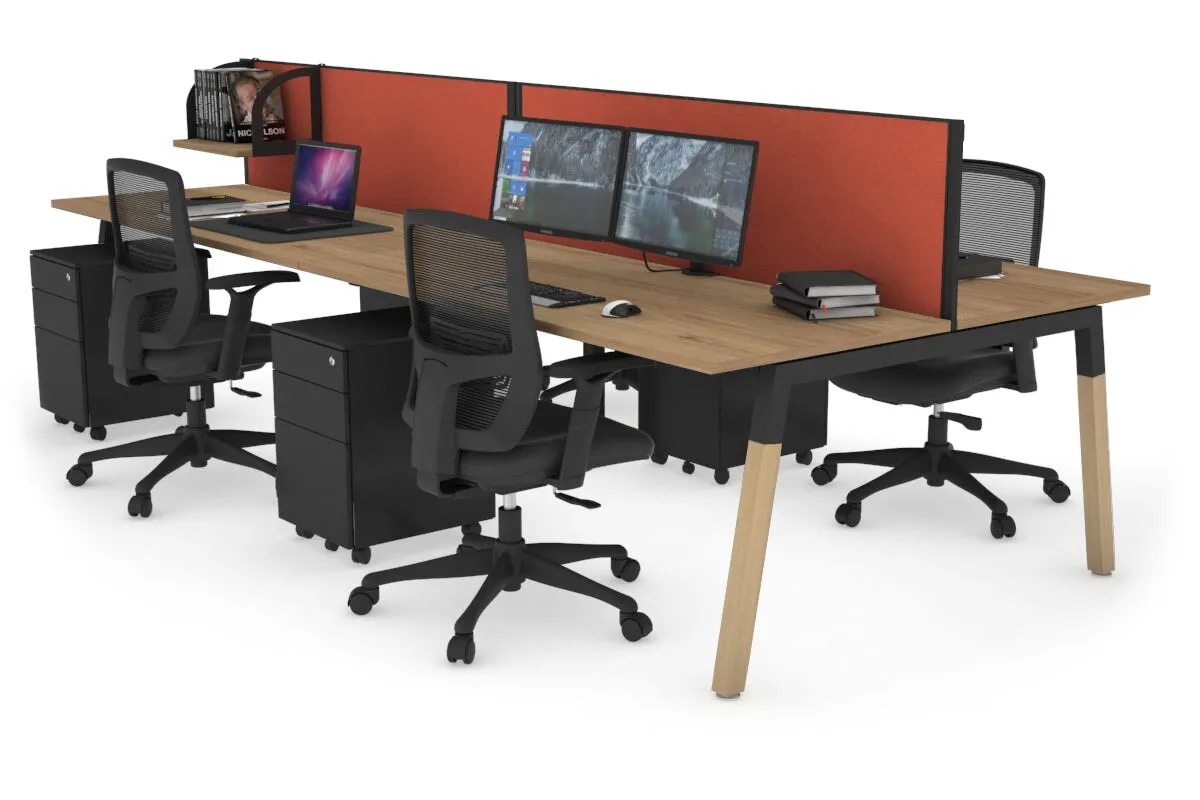 Quadro A Legs 4 Person Office Workstation - Wood Legs Cross Beam [1800L x 700W]