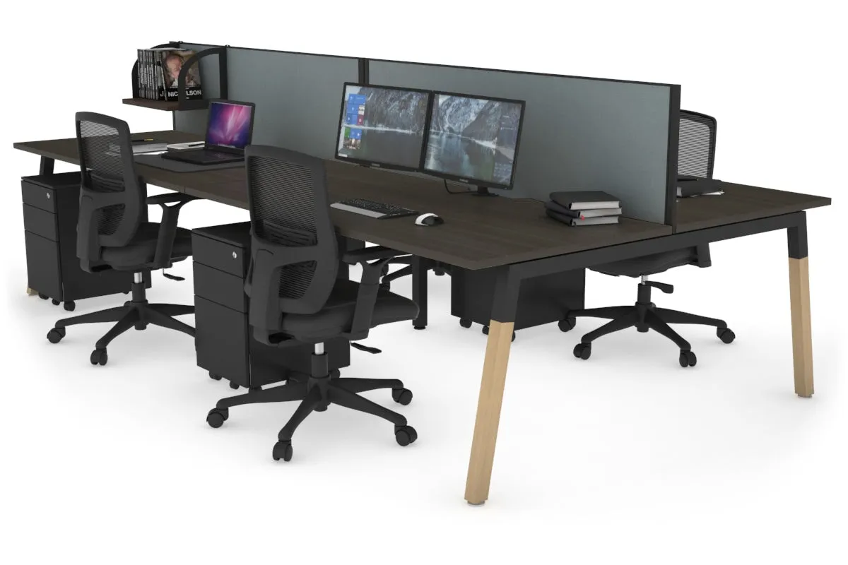 Quadro A Legs 4 Person Office Workstation - Wood Legs Cross Beam [1800L x 700W]