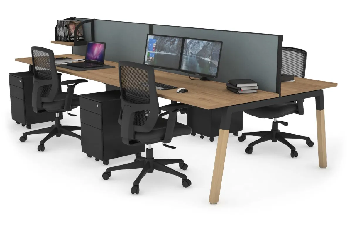 Quadro A Legs 4 Person Office Workstation - Wood Legs Cross Beam [1800L x 700W]