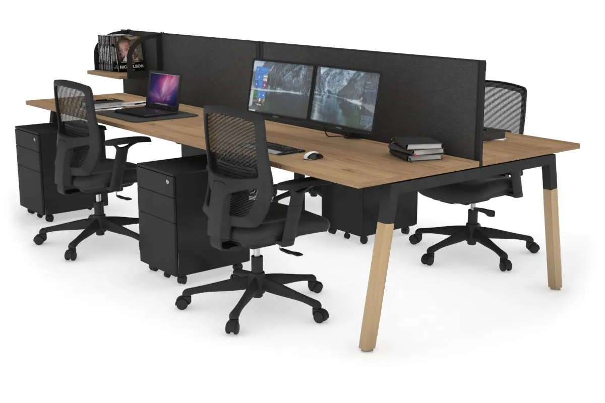 Quadro A Legs 4 Person Office Workstation - Wood Legs Cross Beam [1800L x 700W]