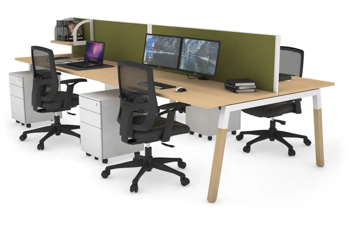 Quadro A Legs 4 Person Office Workstation - Wood Legs Cross Beam [1800L x 700W]