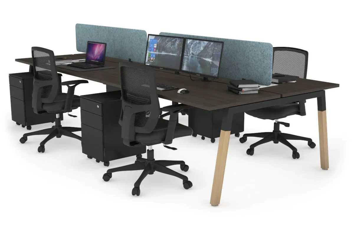 Quadro A Legs 4 Person Office Workstation - Wood Legs Cross Beam [1800L x 700W]